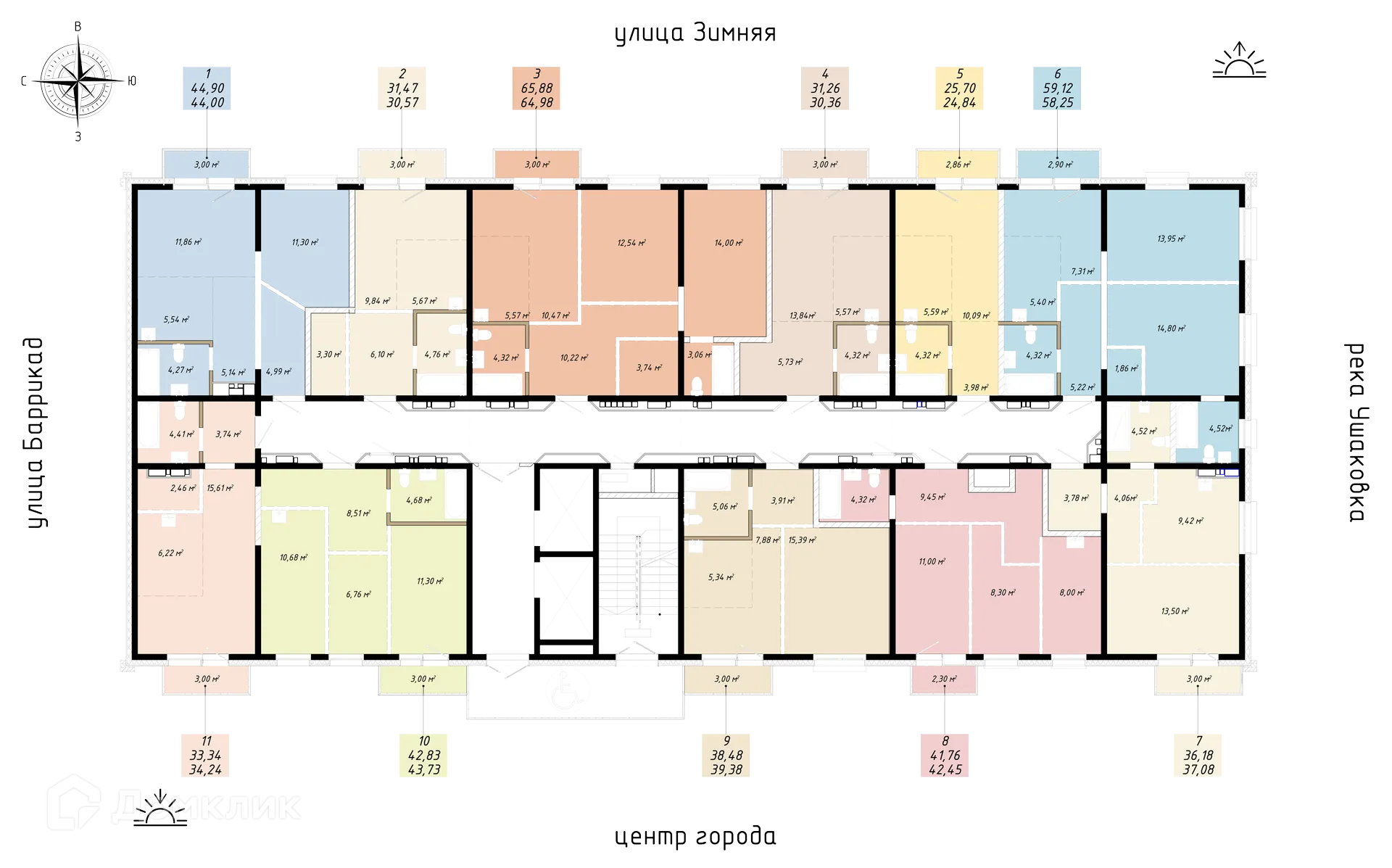 Планировка 3-комнатной квартиры 60.28 м² в ЖК КИНО, г. Иркутск — фото 3