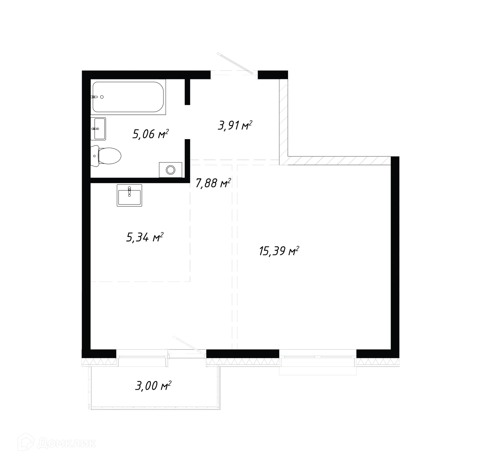 Планировка 2-комнатной квартиры 40.58 м² в ЖК КИНО, г. Иркутск — фото 1
