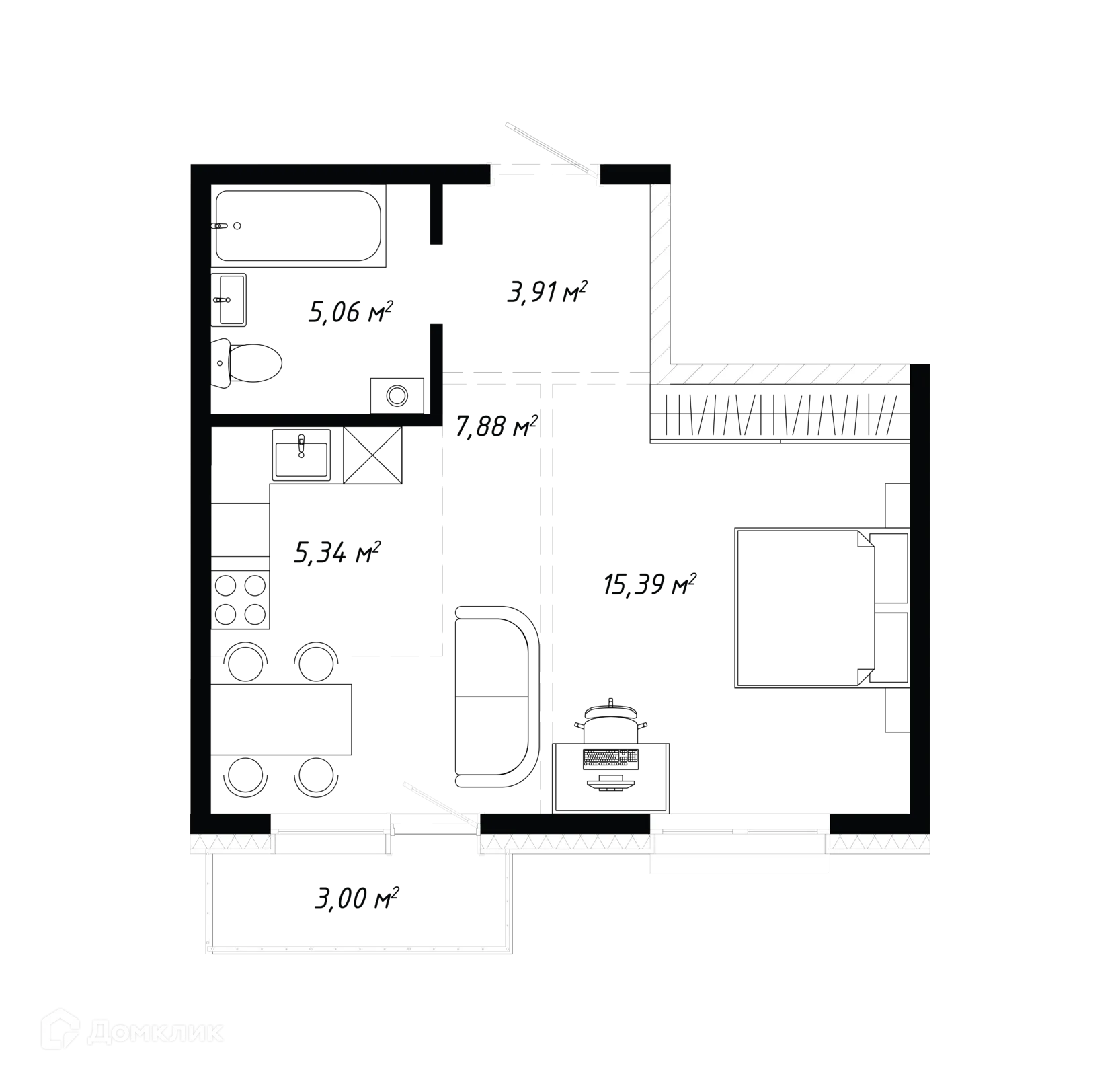 Планировка 2-комнатной квартиры 40.58 м² в ЖК КИНО, г. Иркутск — фото 2