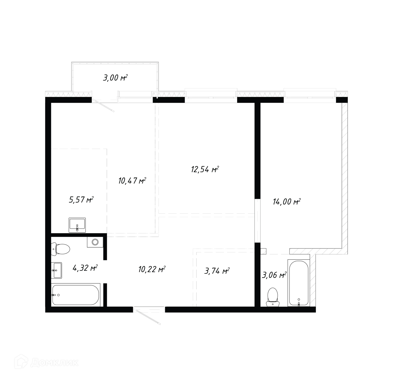 Планировка 3-комнатной квартиры 66.92 м² в ЖК КИНО, г. Иркутск — фото 1