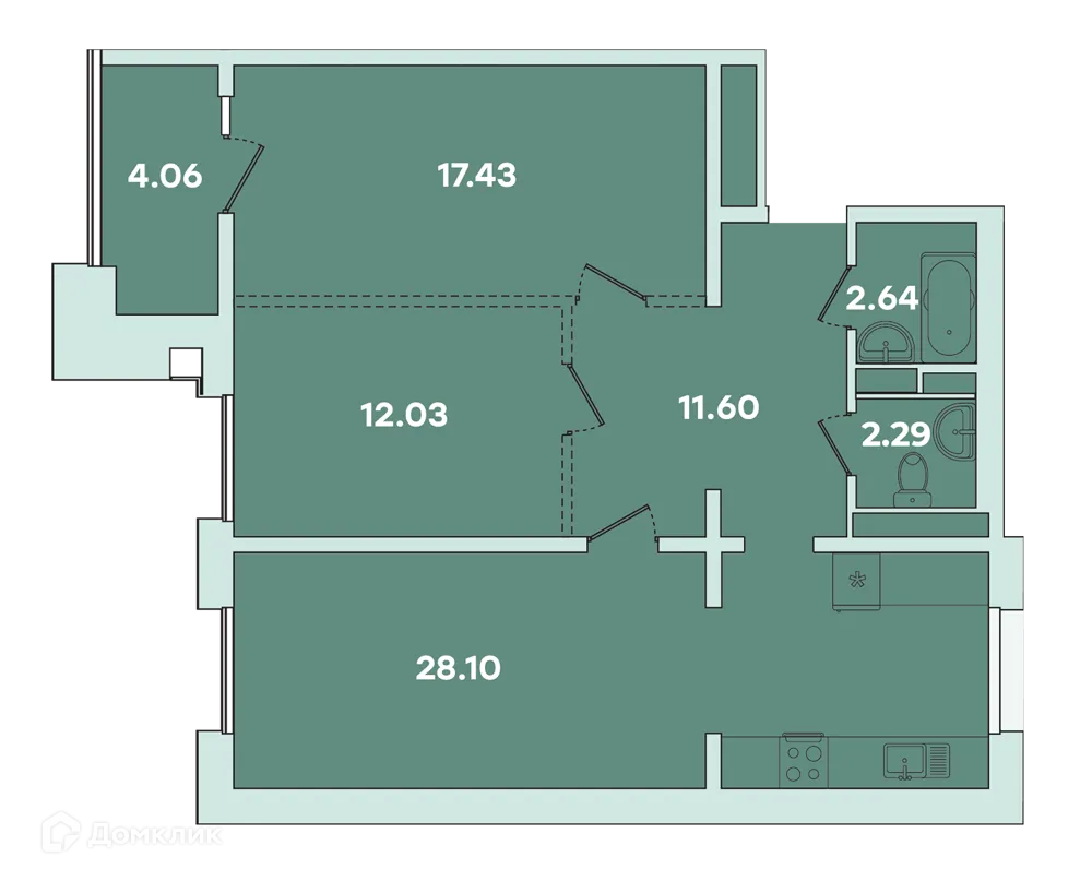 Планировка 2-комнатной квартиры 78.15 м² в ЖК ФАМИЛИЯ, г. Иркутск — фото 1