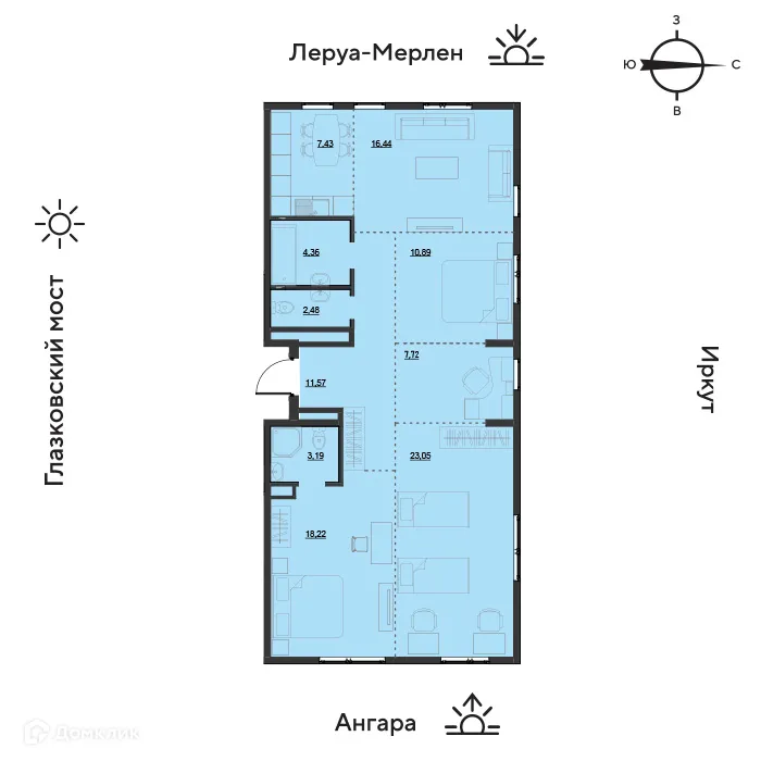 Планировка 5-комнатной квартиры 105.34 м² в ЖК "Zaton (Затон)", г. Иркутск — фото 1