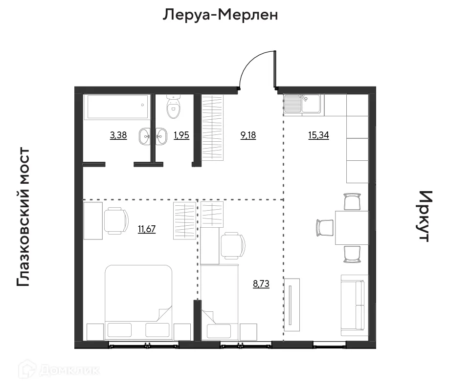 Планировка 2-комнатной квартиры 50.25 м² в ЖК "Zaton (Затон)", г. Иркутск — фото 1