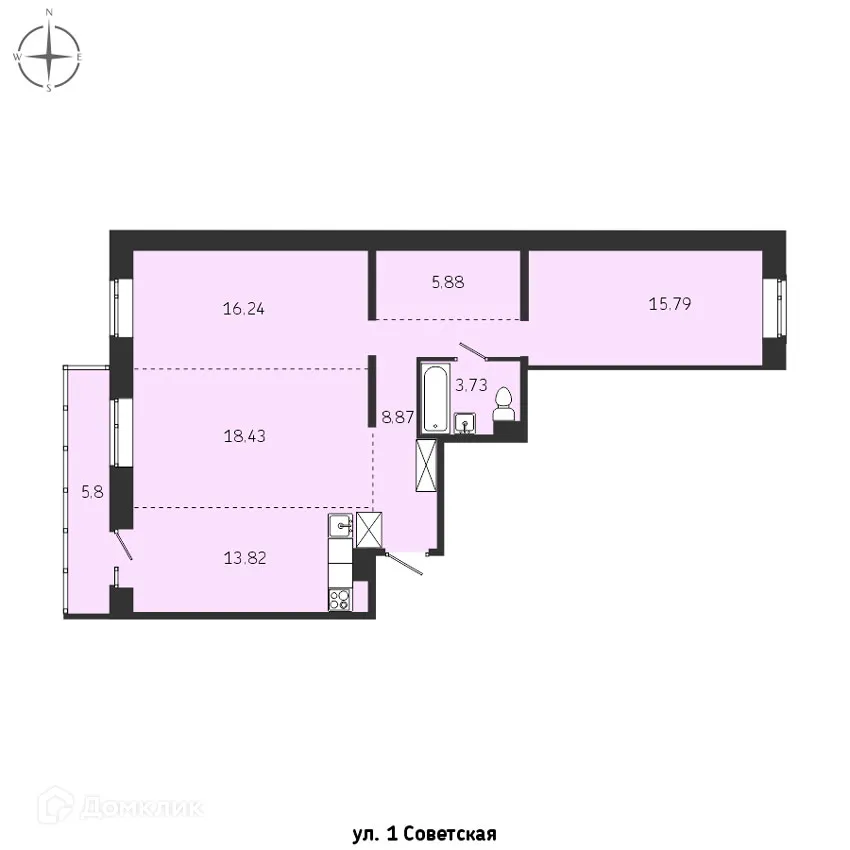 Планировка 3-комнатной квартиры 88.56 м² в ЖК Суворов, г. Иркутск — фото 1
