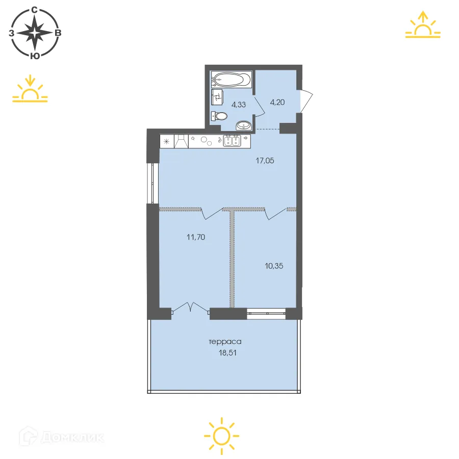 Планировка 1-комнатной квартиры 66.14 м² в ЖК Автограф, г. Иркутск — фото 1