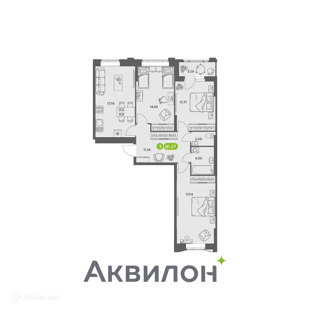 Фото квартиры в ЖК Аквилон АКВАРТАЛ