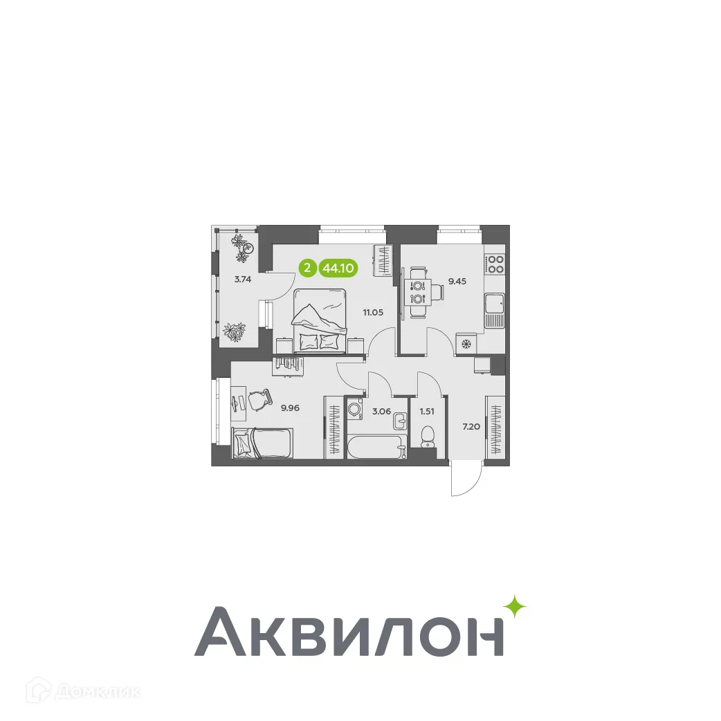 Фото квартиры в ЖК Аквилон АКВАРТАЛ