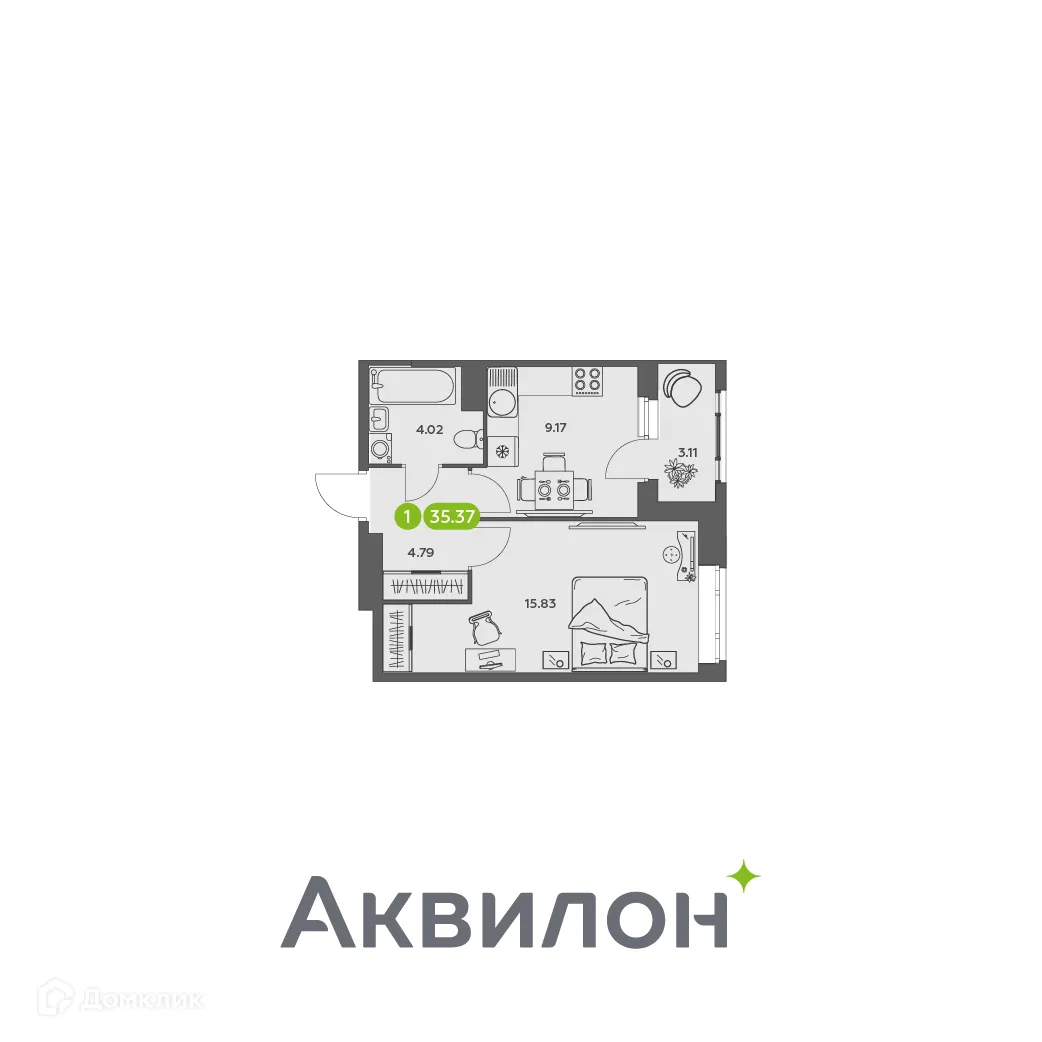 Фото квартиры в ЖК Аквилон АКВАРТАЛ