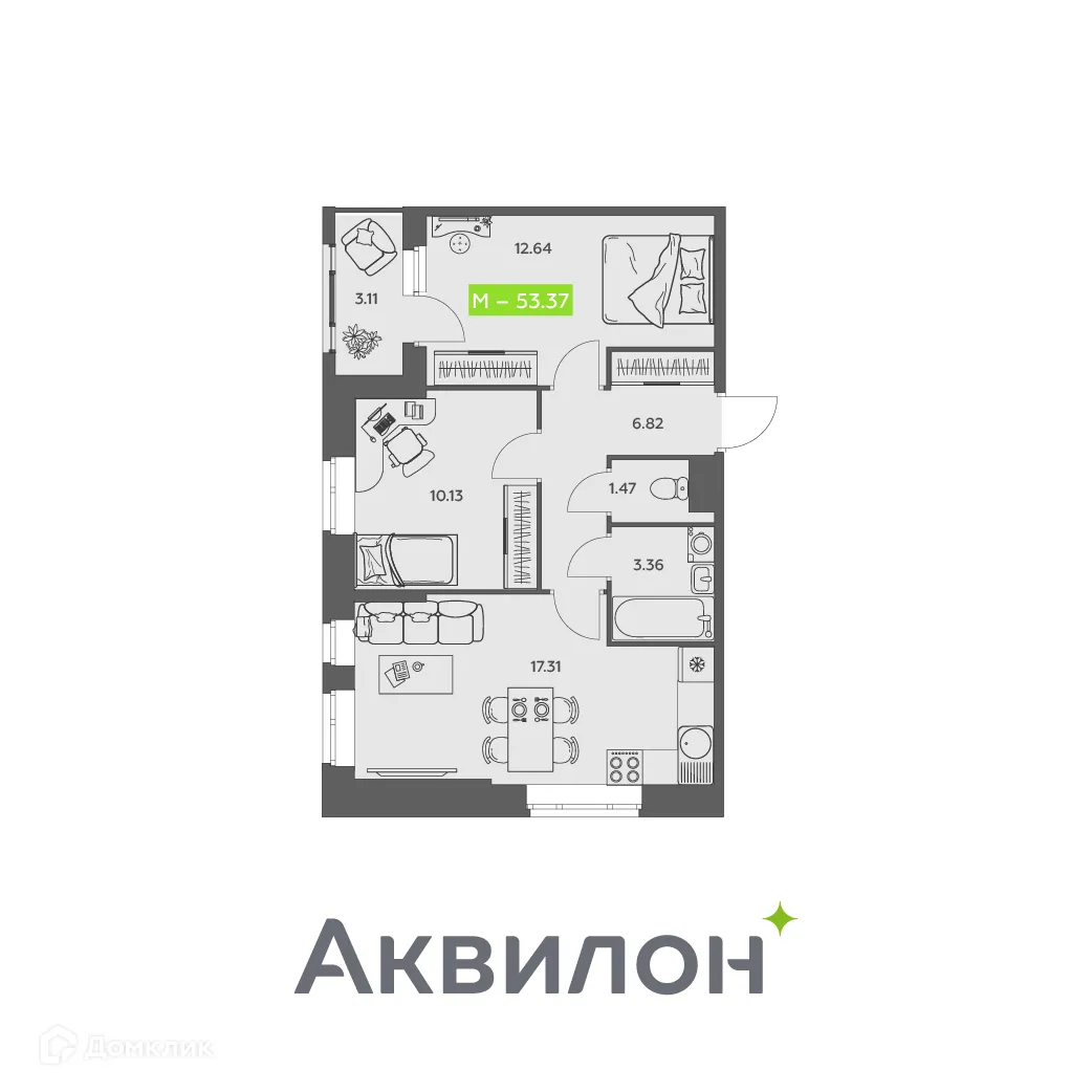 Фото квартиры в ЖК Аквилон АКВАРТАЛ