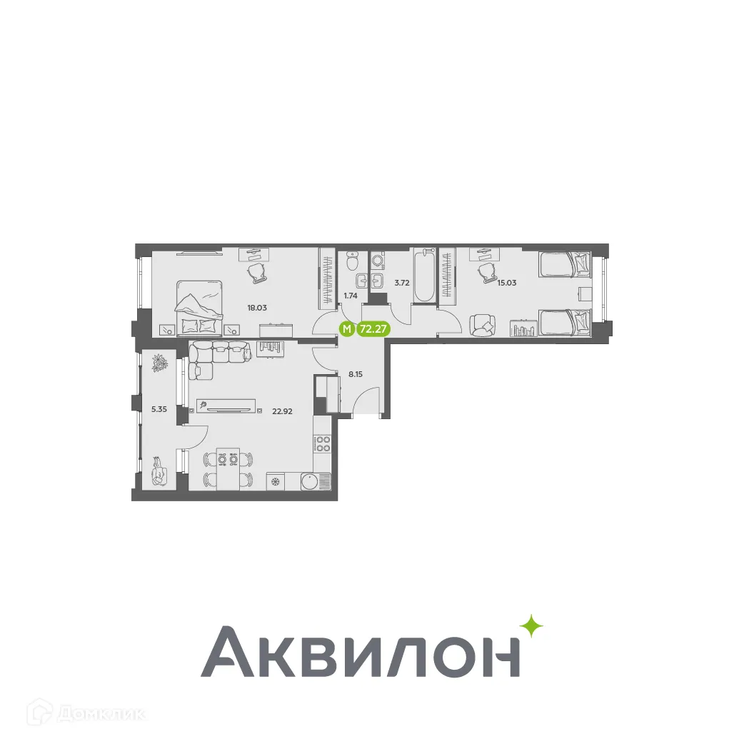 Фото квартиры в ЖК Аквилон АКВАРТАЛ