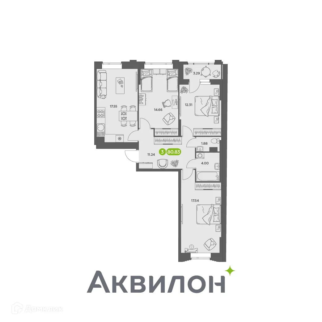 Фото квартиры в ЖК Аквилон АКВАРТАЛ