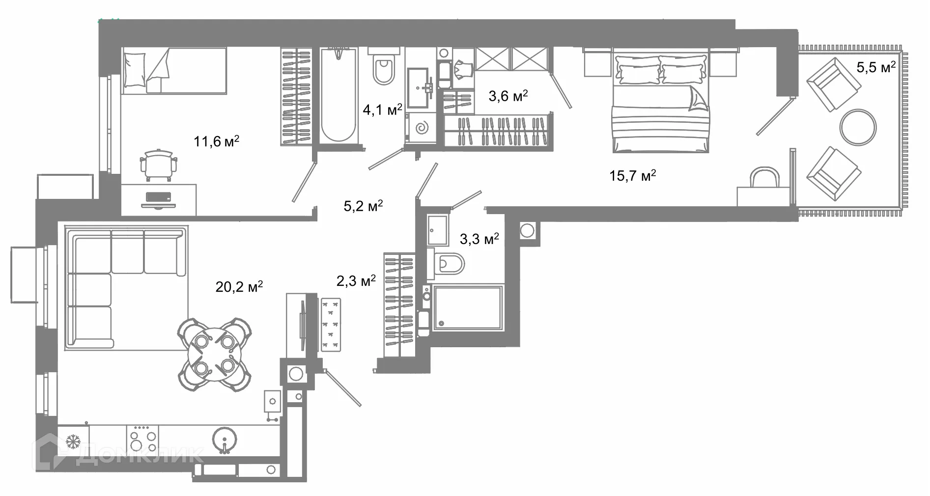 Планировка 2-комнатной квартиры 71.5 м² в ЖК Жилой район Зеленые кварталы, г. Астрахань — фото 1