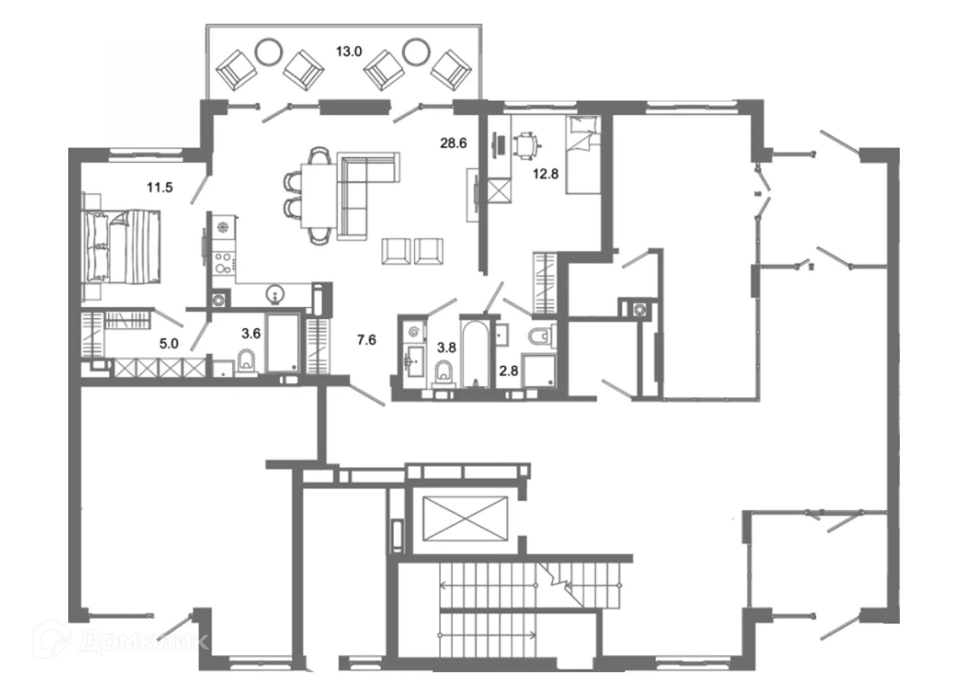 Планировка 2-комнатной квартиры 71.5 м² в ЖК Жилой район Зеленые кварталы, г. Астрахань — фото 3