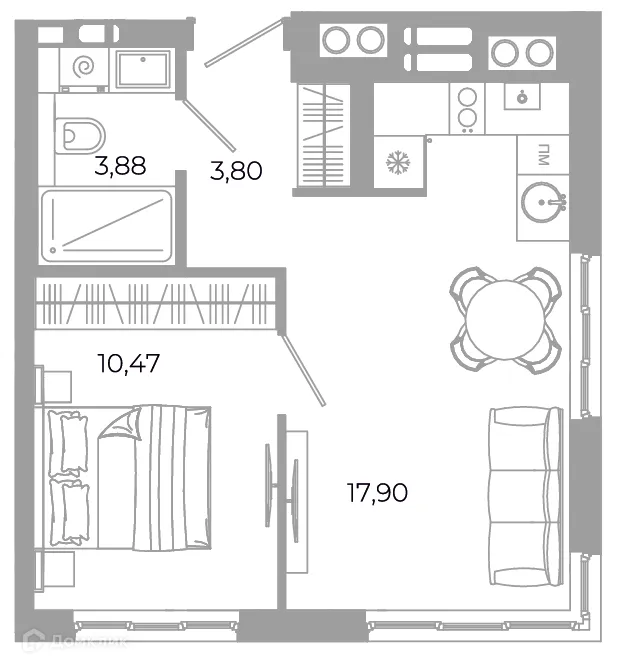 Планировка 1-комнатной квартиры 36.05 м² в ЖК Жилой район Зеленые кварталы, г. Астрахань — фото 1