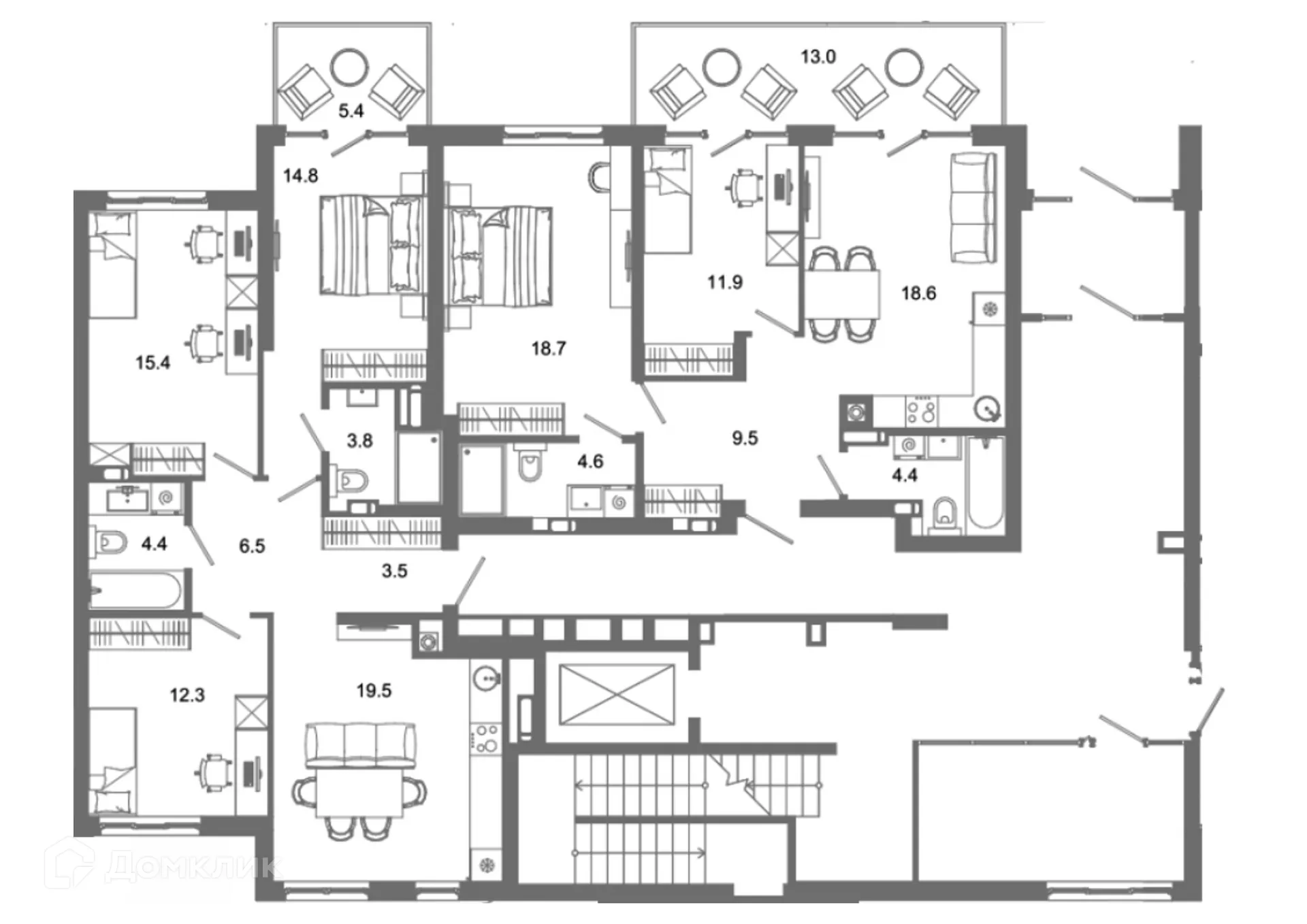 Планировка 2-комнатной квартиры 80.7 м² в ЖК Жилой район Зеленые кварталы, г. Астрахань — фото 3
