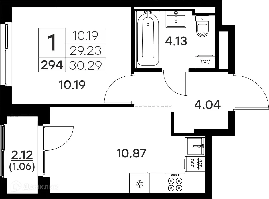 Планировка 1-комнатной квартиры 30.29 м² в ЖК GloraX (Глоракс) Октябрьский, г. Владимир — фото 1