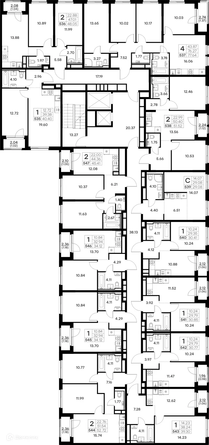 Планировка 2-комнатной квартиры 52.72 м² в ЖК GloraX (Глоракс) Октябрьский, г. Владимир — фото 2
