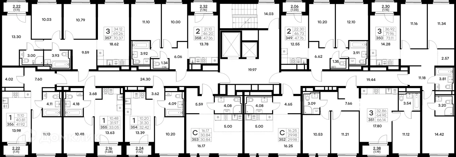Планировка 1-комнатной квартиры 41.92 м² в ЖК GloraX (Глоракс) Октябрьский, г. Владимир — фото 2
