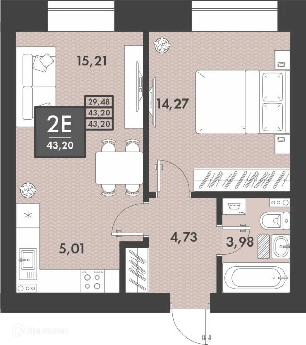 Планировка 2 комн. в ЖК PRO ЖК НА PROЕЗЖЕЙ
