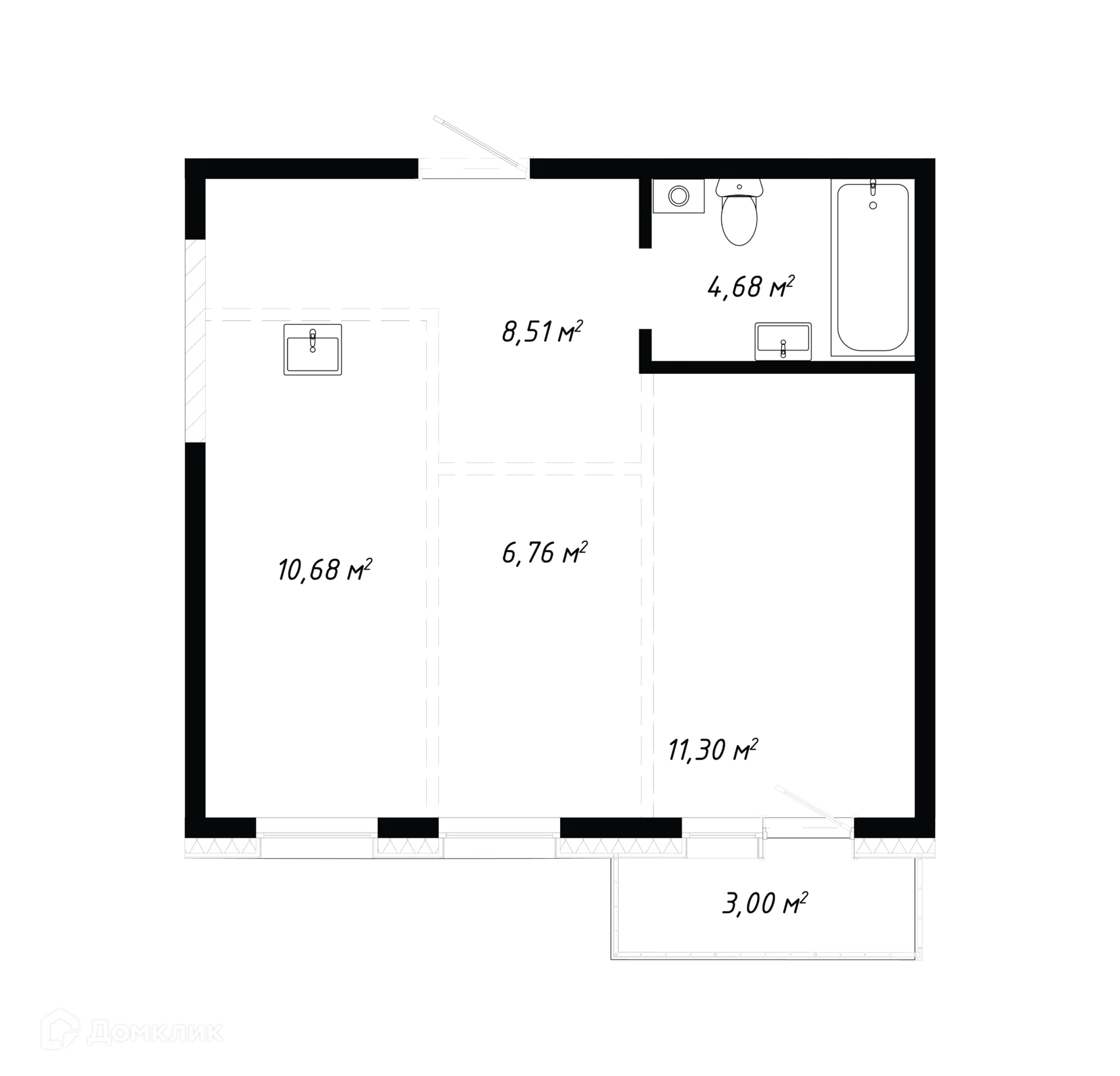 Планировка 2-комнатной квартиры 44.93 м² в ЖК КИНО, г. Иркутск — фото 1