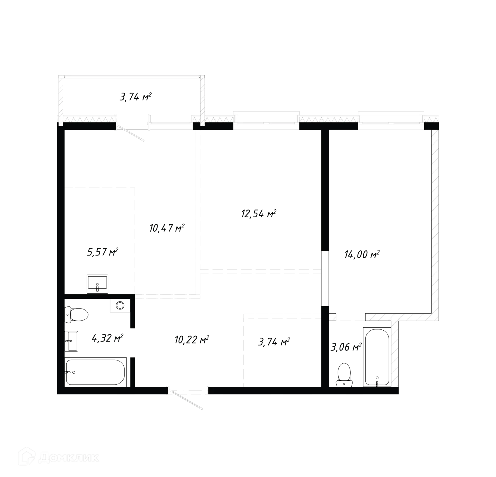 Планировка 3-комнатной квартиры 67.66 м² в ЖК КИНО, г. Иркутск — фото 1