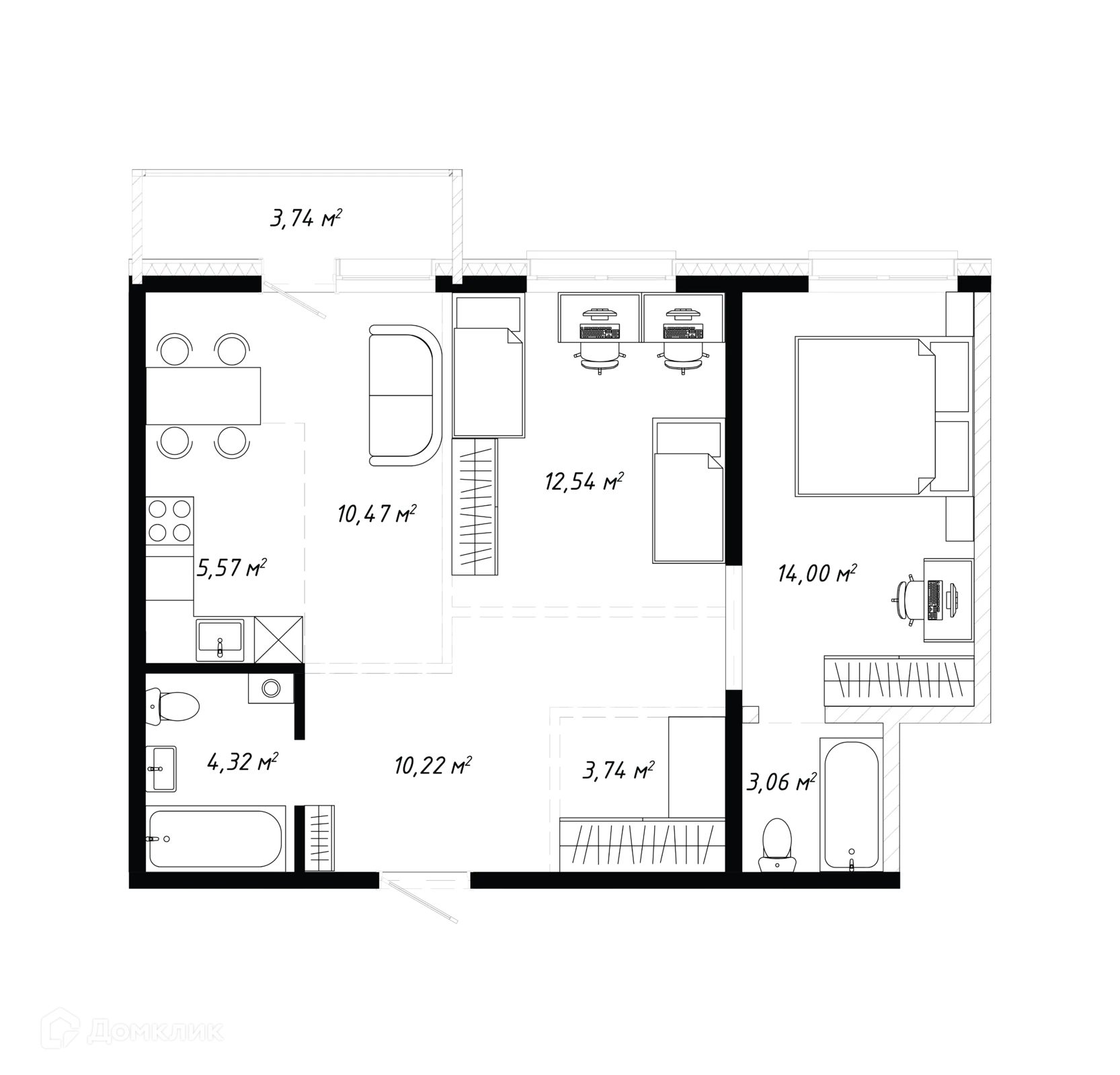 Планировка 3-комнатной квартиры 67.66 м² в ЖК КИНО, г. Иркутск — фото 2