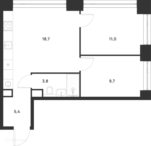 Планировка 2 комн. в ЖК Voice Towers (Войс Тауэрс)