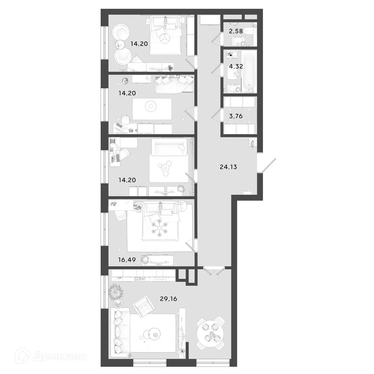 Планировка 4-комнатной квартиры 123.04 м² в ЖК OMEGA (Омега), г. Калуга — фото 1