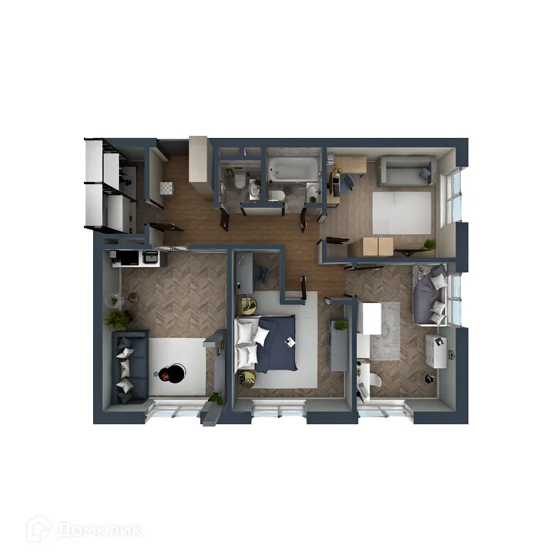 Планировка 3-комнатной квартиры 86.57 м² в ЖК OMEGA (Омега), г. Калуга — фото 2