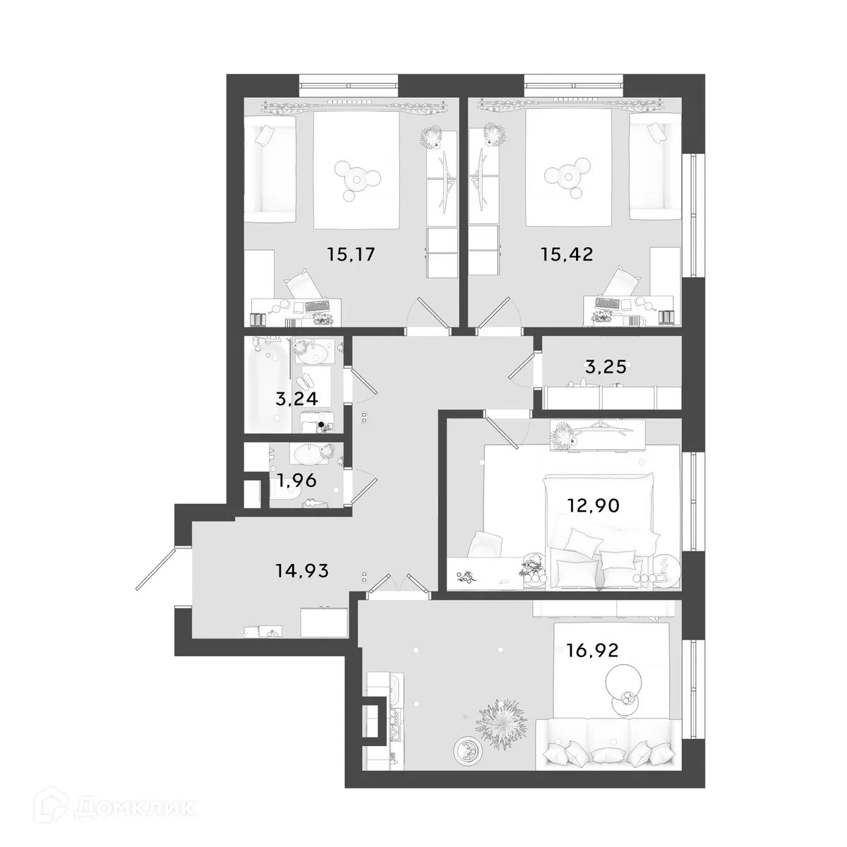Планировка 3-комнатной квартиры 83.79 м² в ЖК OMEGA (Омега), г. Калуга — фото 1