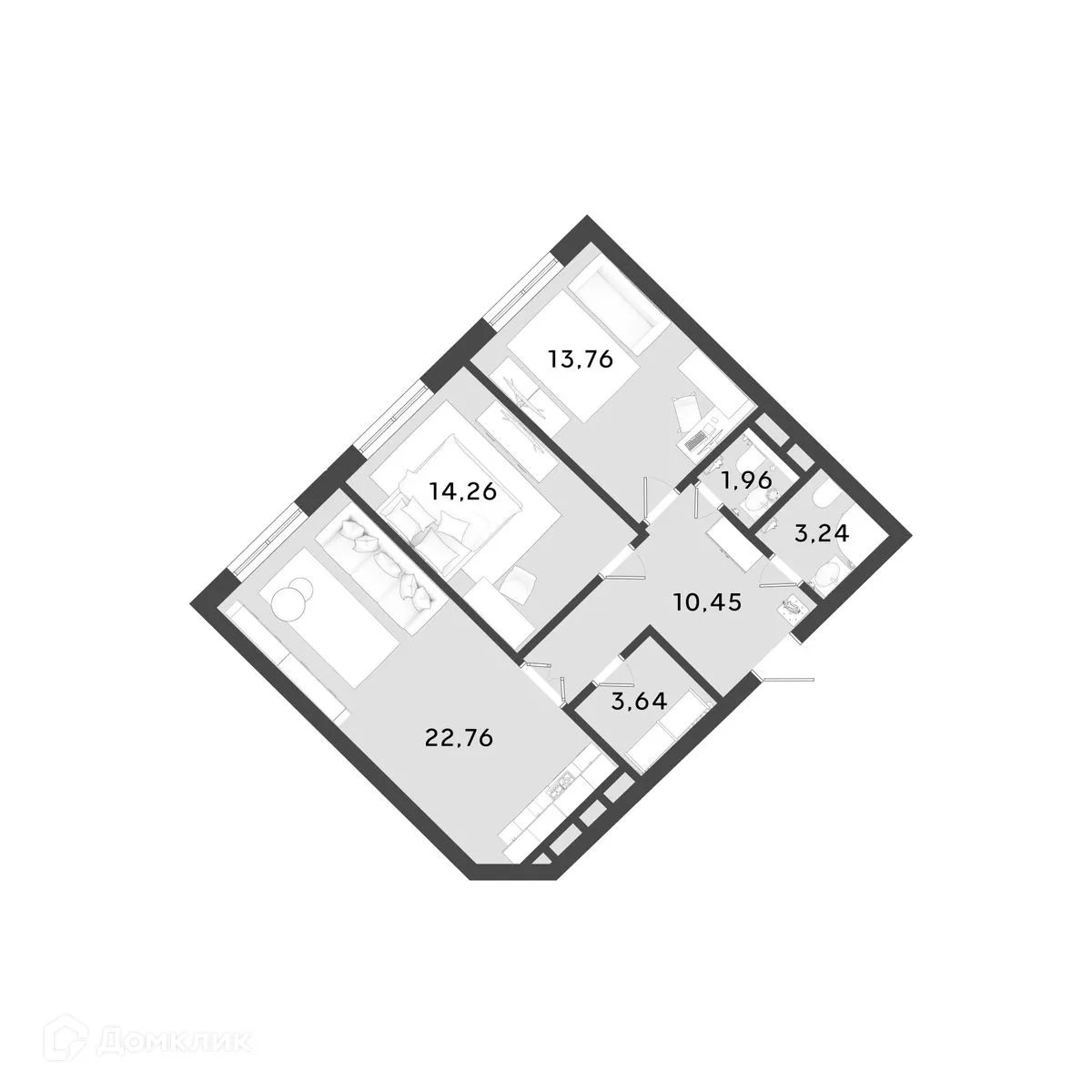 Планировка 2-комнатной квартиры 70.07 м² в ЖК OMEGA (Омега), г. Калуга — фото 1