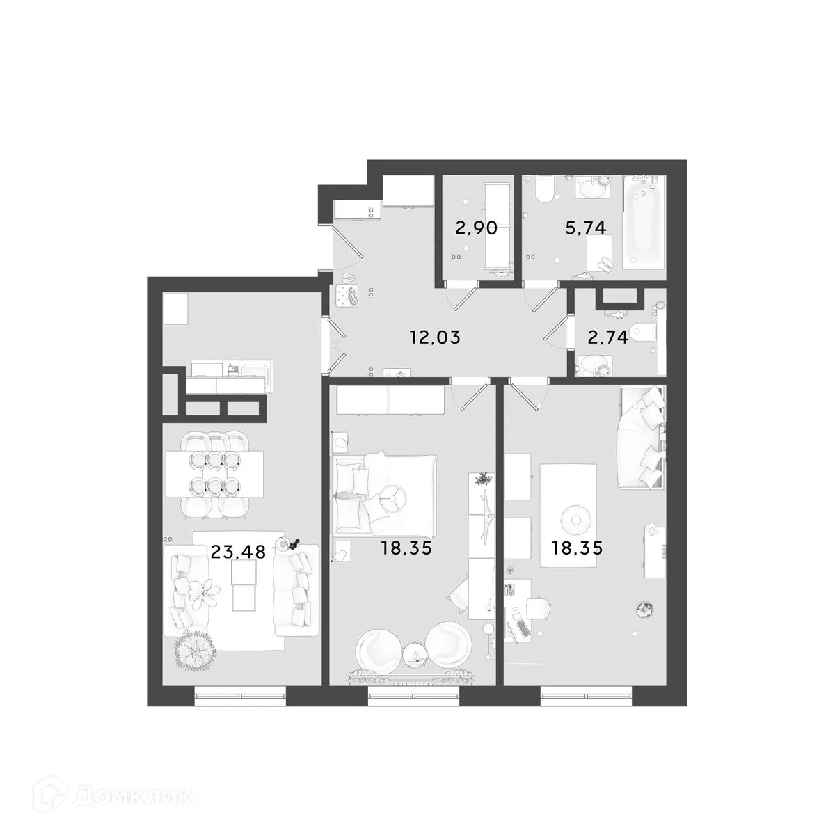 Планировка 2-комнатной квартиры 83.7 м² в ЖК OMEGA (Омега), г. Калуга — фото 1