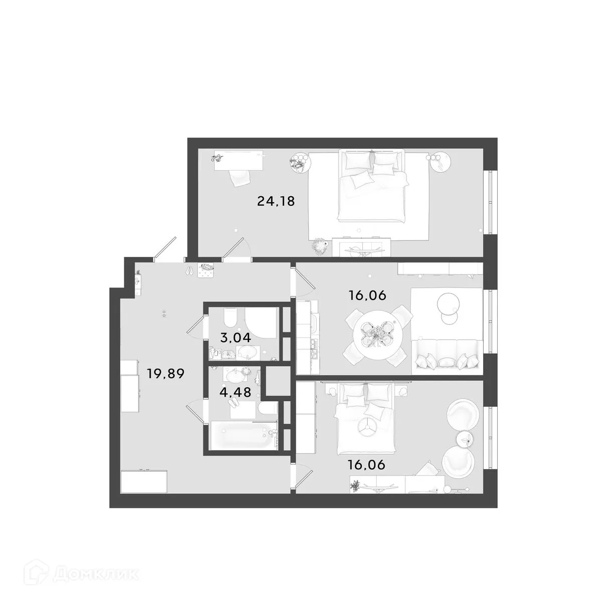 Планировка 2-комнатной квартиры 83.71 м² в ЖК OMEGA (Омега), г. Калуга — фото 1