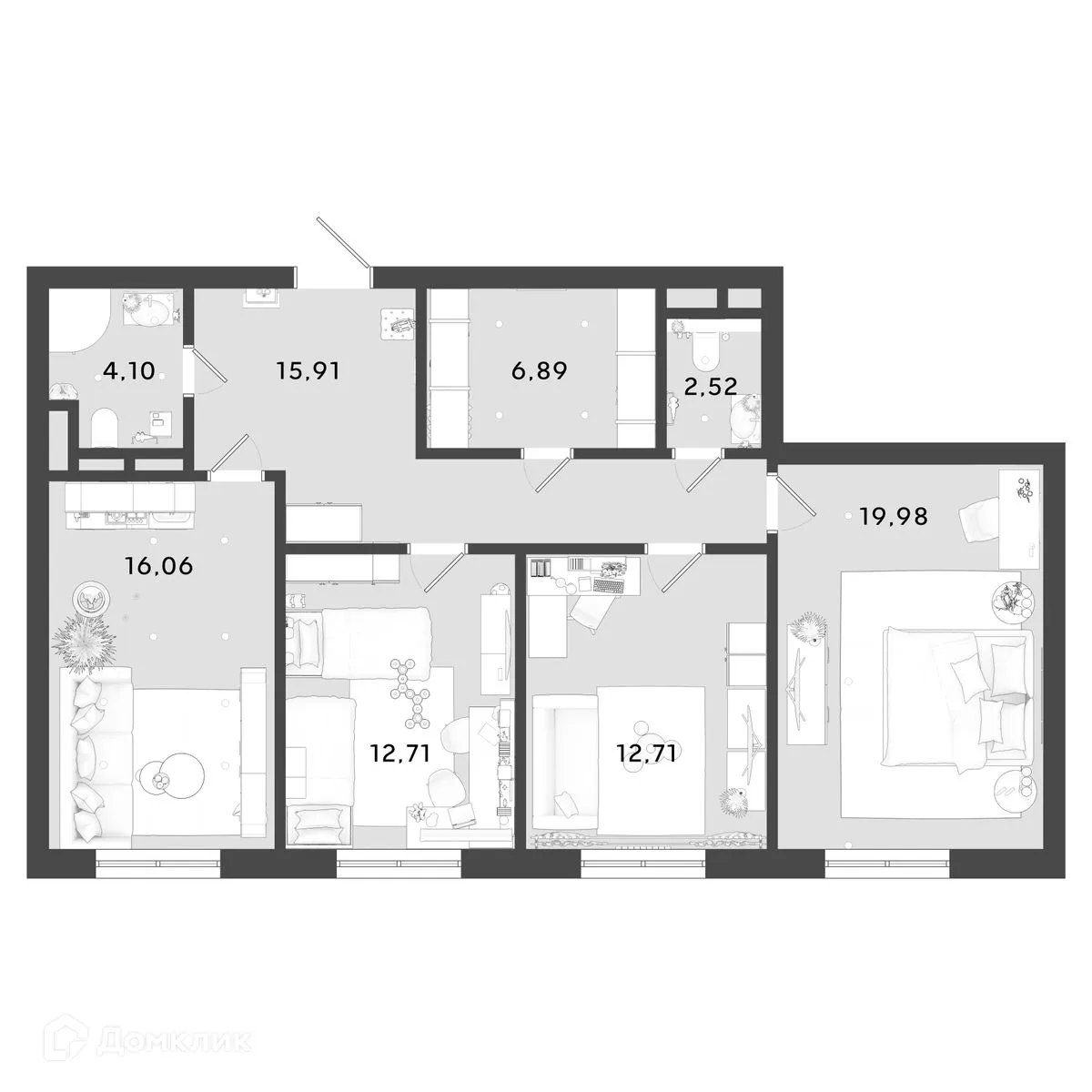 Планировка 2-комнатной квартиры 90.88 м² в ЖК OMEGA (Омега), г. Калуга — фото 1
