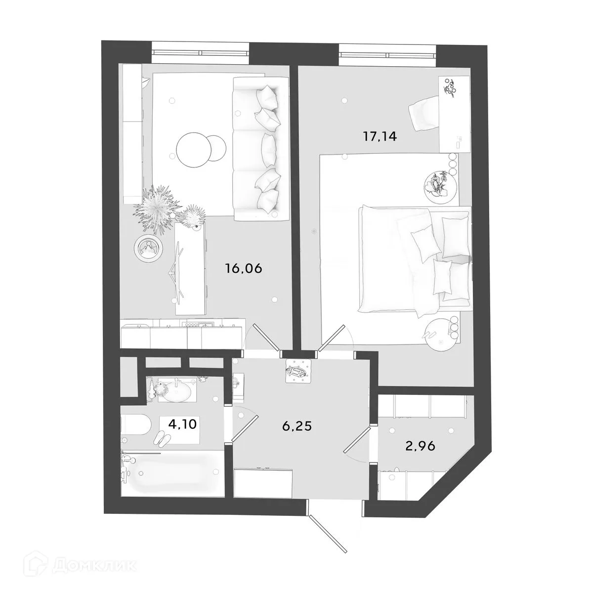 Планировка 1-комнатной квартиры 46.51 м² в ЖК OMEGA (Омега), г. Калуга — фото 1