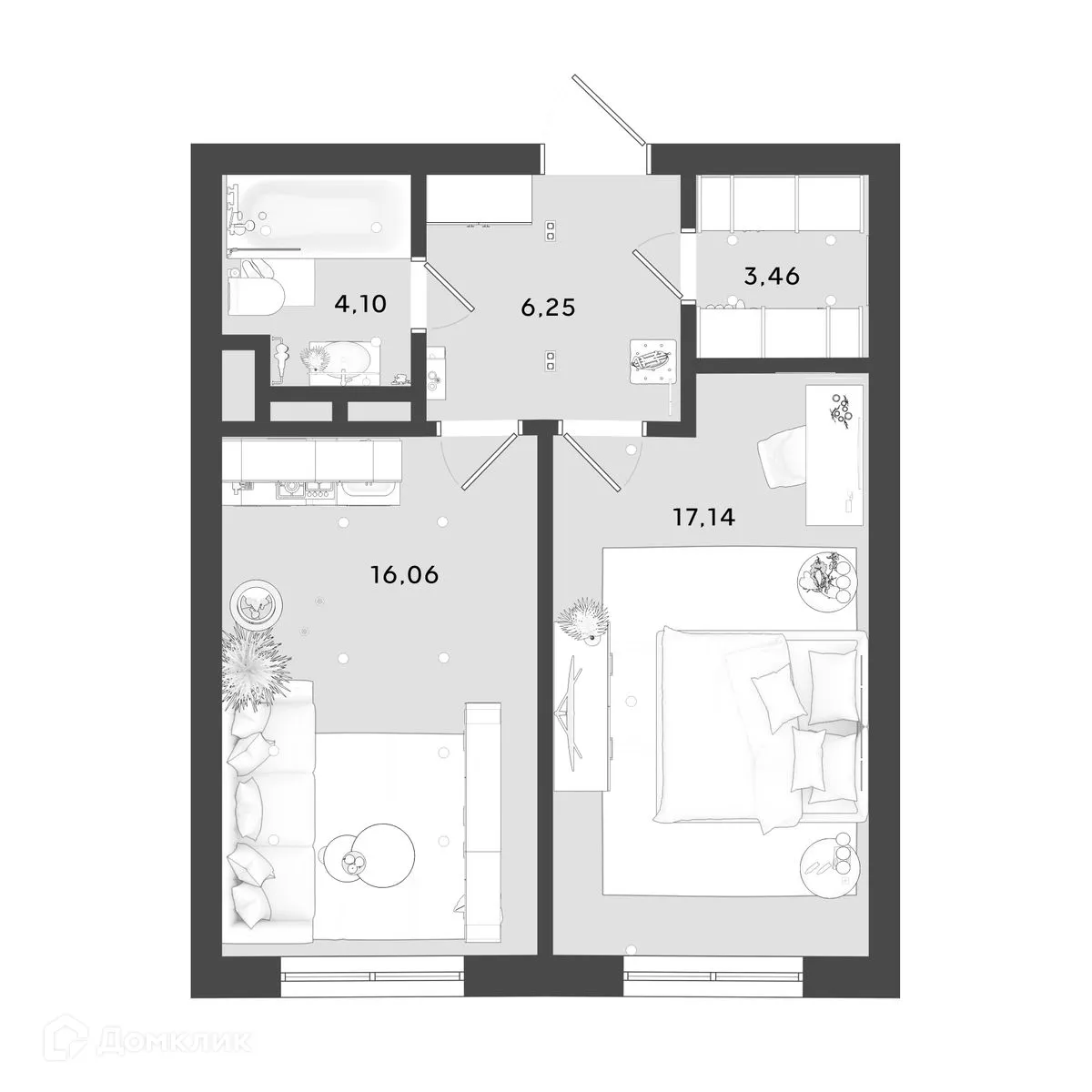 Планировка 1-комнатной квартиры 47.01 м² в ЖК OMEGA (Омега), г. Калуга — фото 1