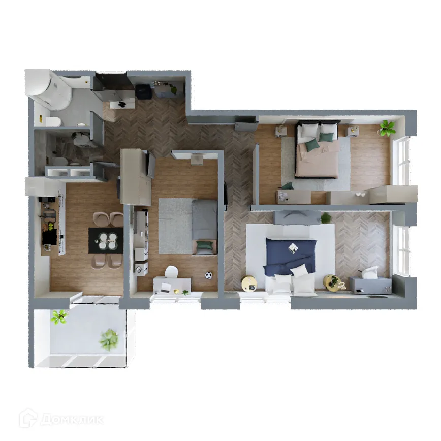 Планировка 3-комнатной квартиры 87.54 м² в ЖК "Поле Свободы", г. Калуга — фото 2