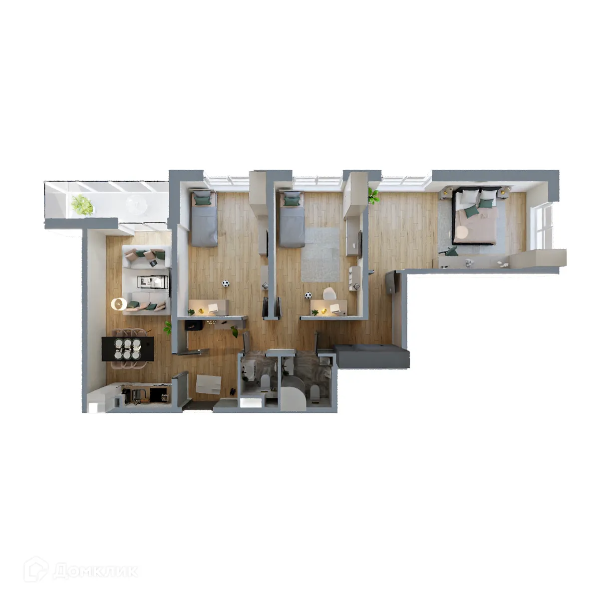 Планировка 3-комнатной квартиры 92.22 м² в ЖК "Поле Свободы", г. Калуга — фото 2