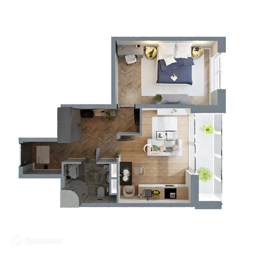 Планировка 1-комнатной квартиры 49.04 м² в ЖК "Поле Свободы", г. Калуга — фото 2