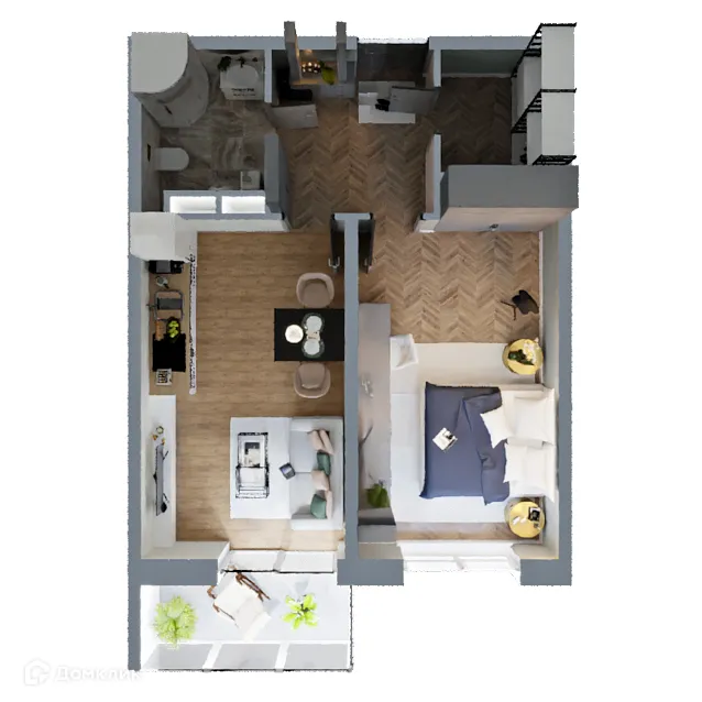 Планировка 1-комнатной квартиры 49.95 м² в ЖК "Поле Свободы", г. Калуга — фото 2