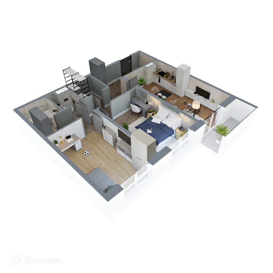 Планировка 2-комнатной квартиры 74 м² в ЖК "Поле Свободы", г. Калуга — фото 3