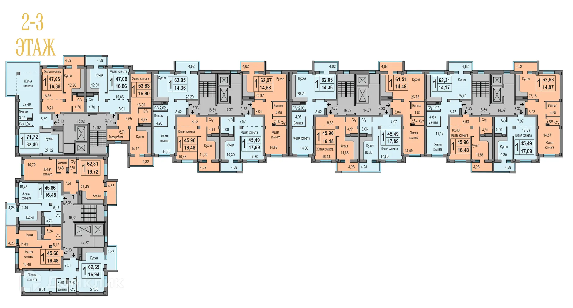 Планировка 1-комнатной квартиры 71.72 м² в ЖК Дом по ул.Знаменская, г. Калуга — фото 1