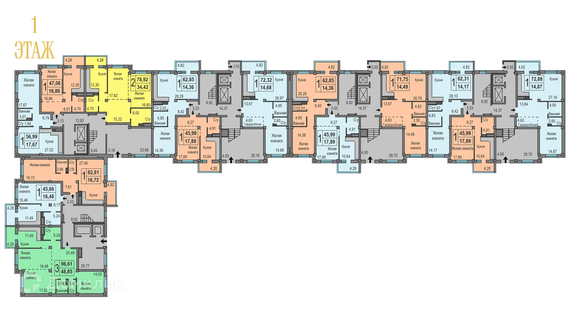 Планировка 1-комнатной квартиры 71.75 м² в ЖК Дом по ул.Знаменская, г. Калуга — фото 1