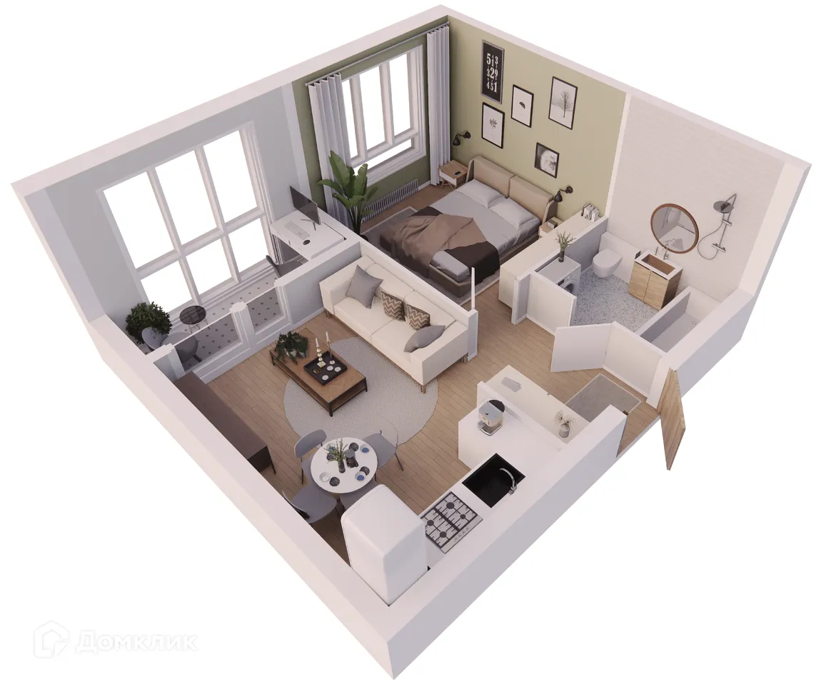 Планировка 1-комнатной квартиры 35.66 м² в ЖК Жилые кварталы ОСТРОВА, г. Калуга — фото 2