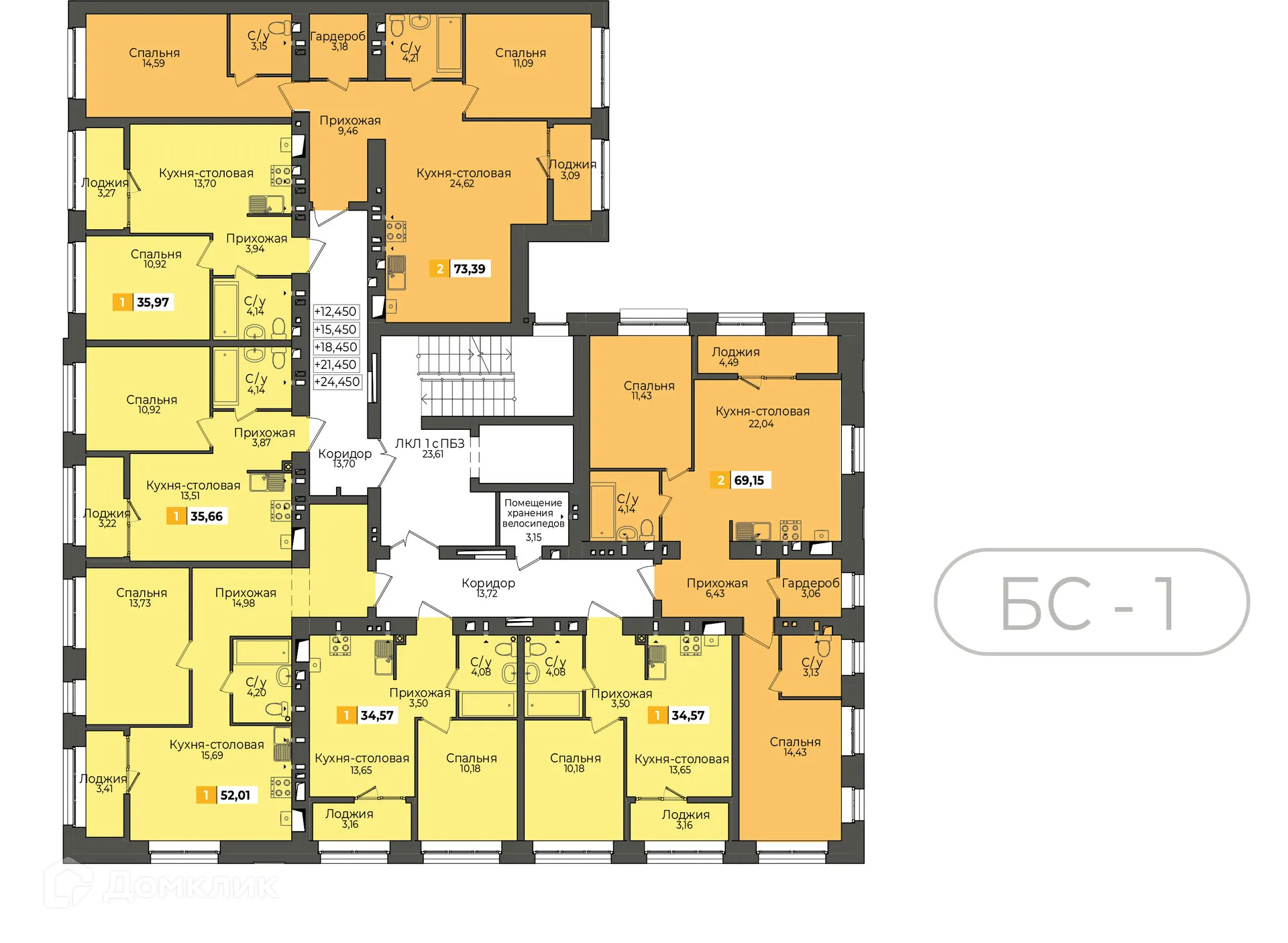 Планировка 1-комнатной квартиры 35.66 м² в ЖК Жилые кварталы ОСТРОВА, г. Калуга — фото 3