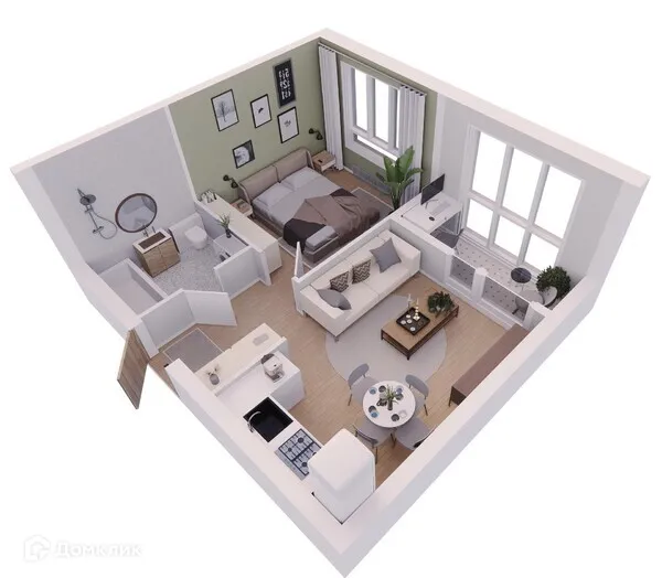 Планировка 1-комнатной квартиры 35.97 м² в ЖК Жилые кварталы ОСТРОВА, г. Калуга — фото 2