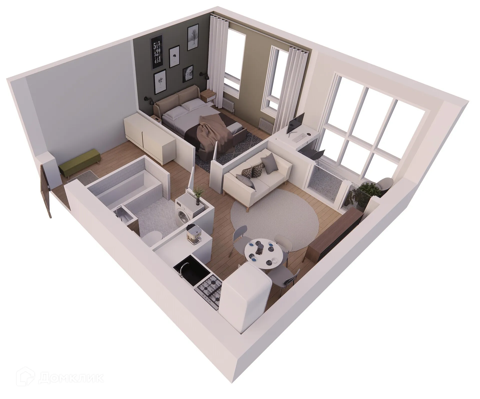 Планировка 1-комнатной квартиры 38.75 м² в ЖК Жилые кварталы ОСТРОВА, г. Калуга — фото 2