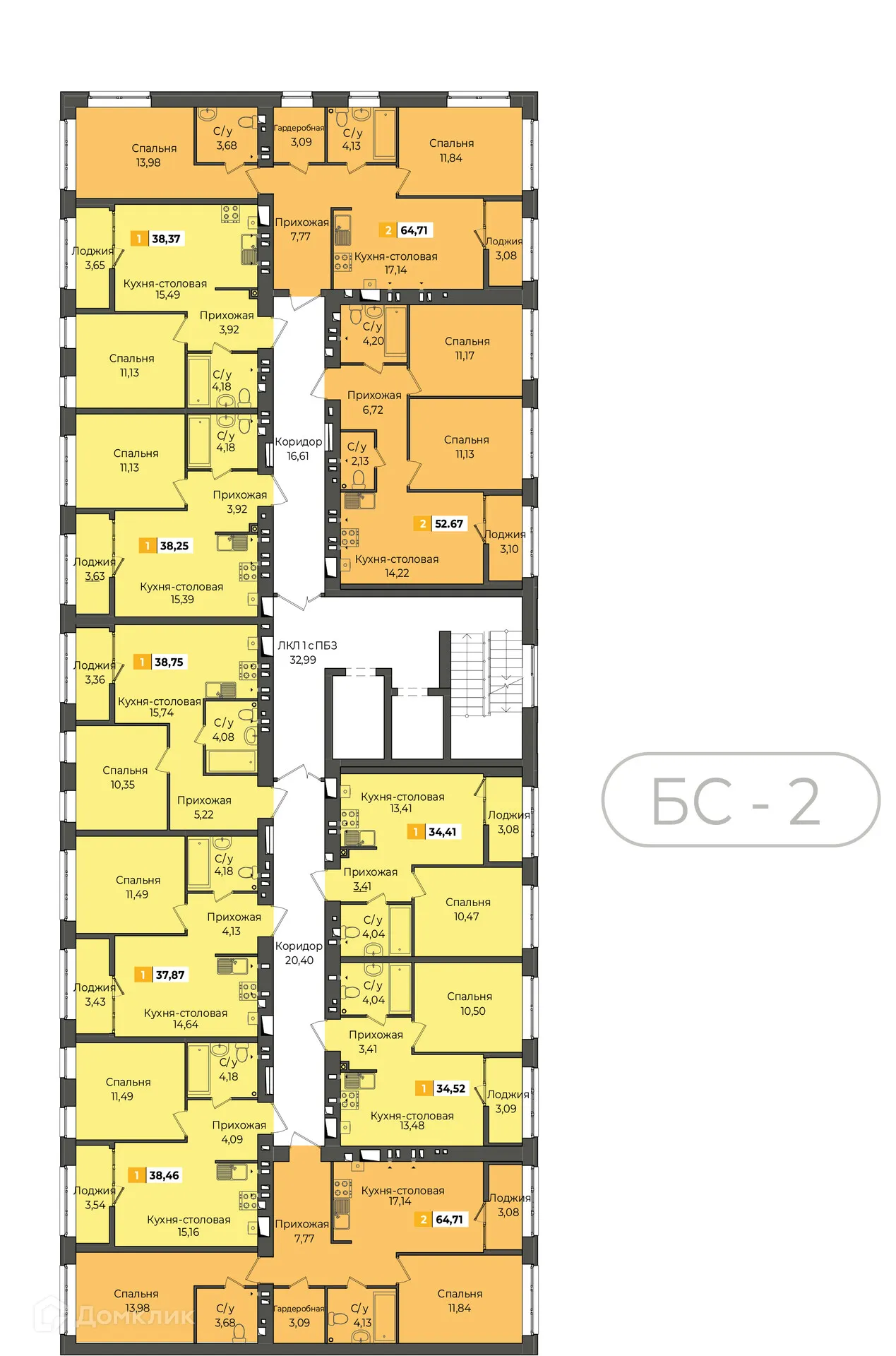 Планировка 1-комнатной квартиры 37.87 м² в ЖК Жилые кварталы ОСТРОВА, г. Калуга — фото 3