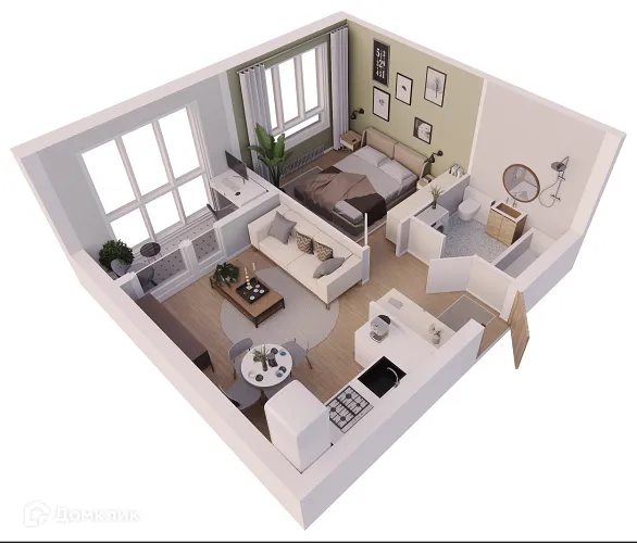 Планировка 1-комнатной квартиры 36.42 м² в ЖК Жилые кварталы ОСТРОВА, г. Калуга — фото 2