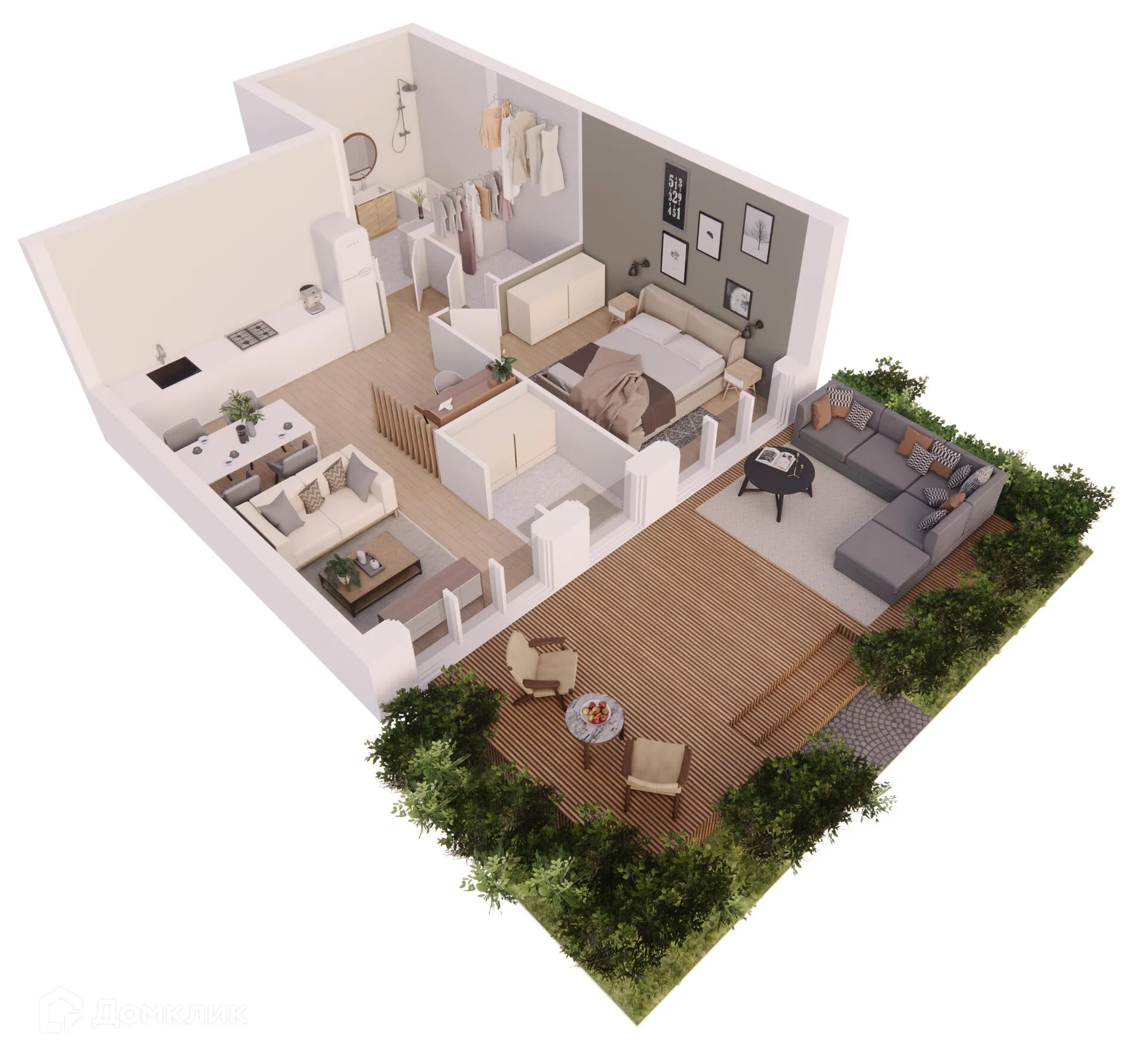 Планировка 1-комнатной квартиры 52.43 м² в ЖК Жилые кварталы ОСТРОВА, г. Калуга — фото 2